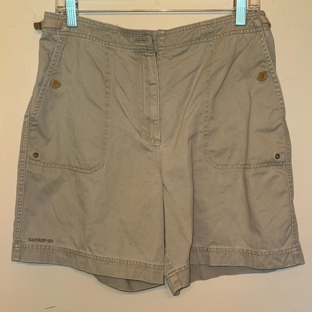 Ladies Lauren Ralph Lauren Khaki Shorts 10 Beige‎ High Rise Cotton Green Label